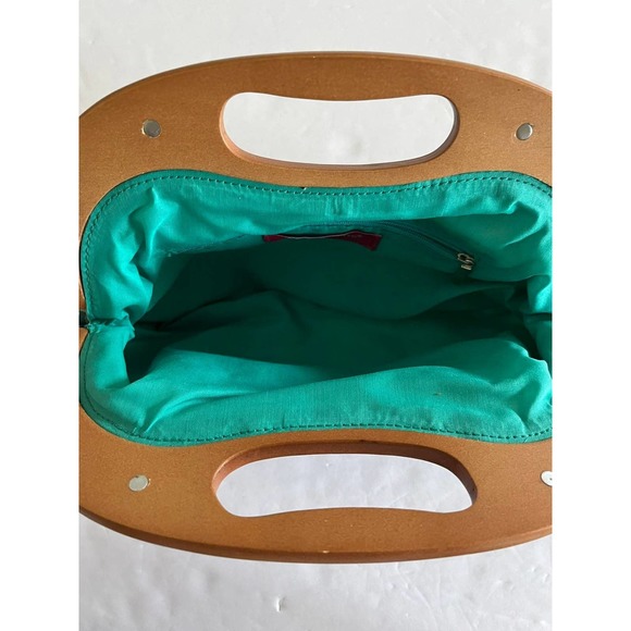 EXPRESSIONS NYC Small Madras Handbag Plaid Wood Handle Magnetic in EUC - Picture 6 of 8